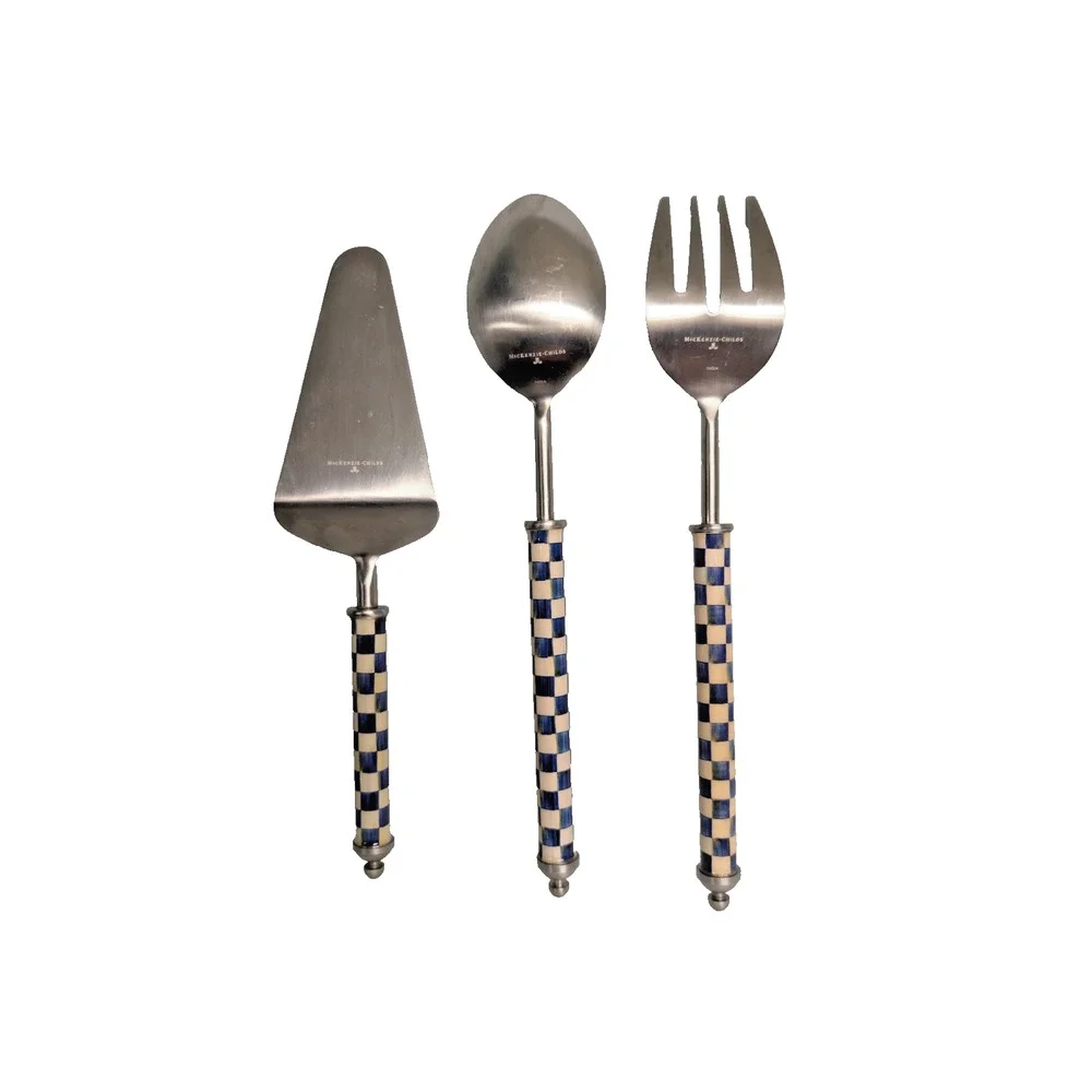 Mackenzie Childs Royal Check Supper Club Salad Serving Fork, Spoon & Pie Server